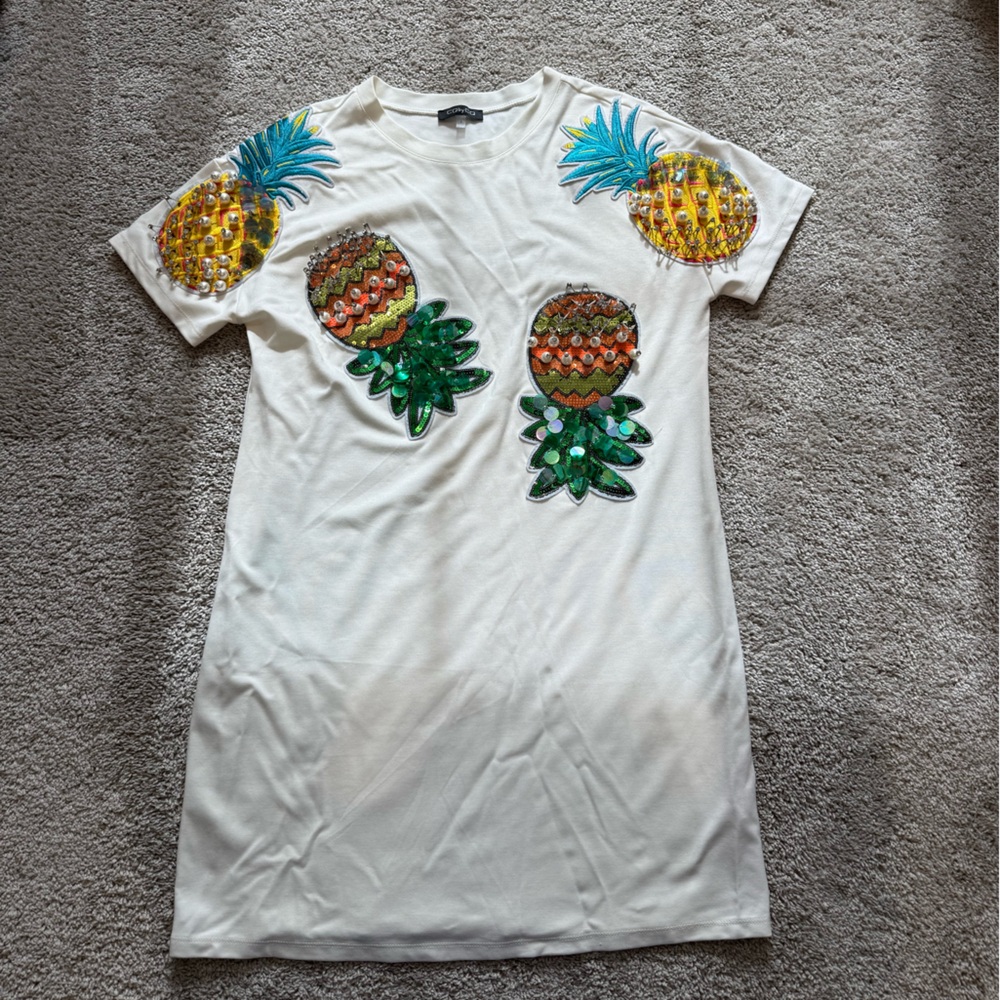 Shirt Dress with Sequin Pineapple Design